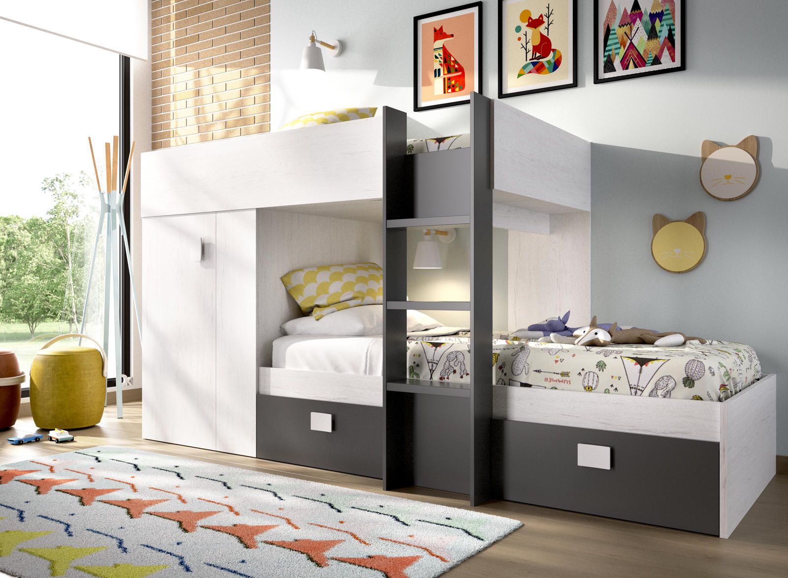 Aldo Patrová postel se skříní Groe do dětského pokoje graphite, white - Nábytek ALDO