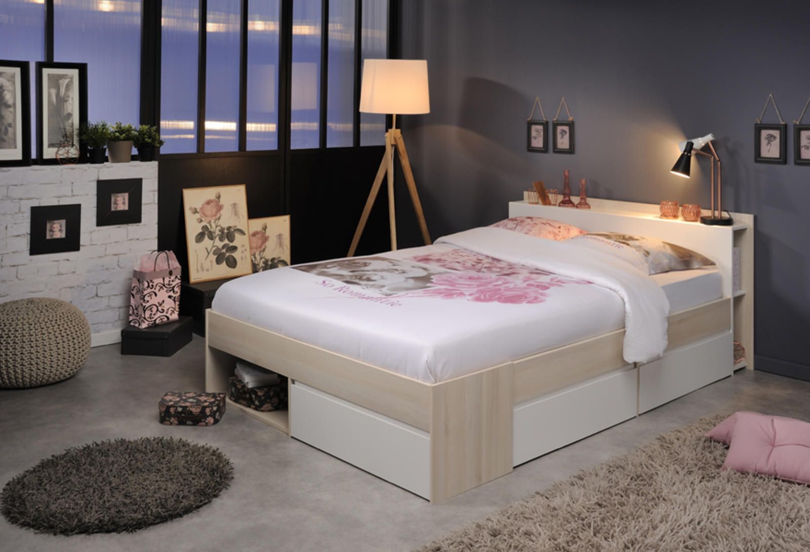 Aldo Manželská postel s šuplíky Most 160x200 cm akácie - Nábytek ALDO