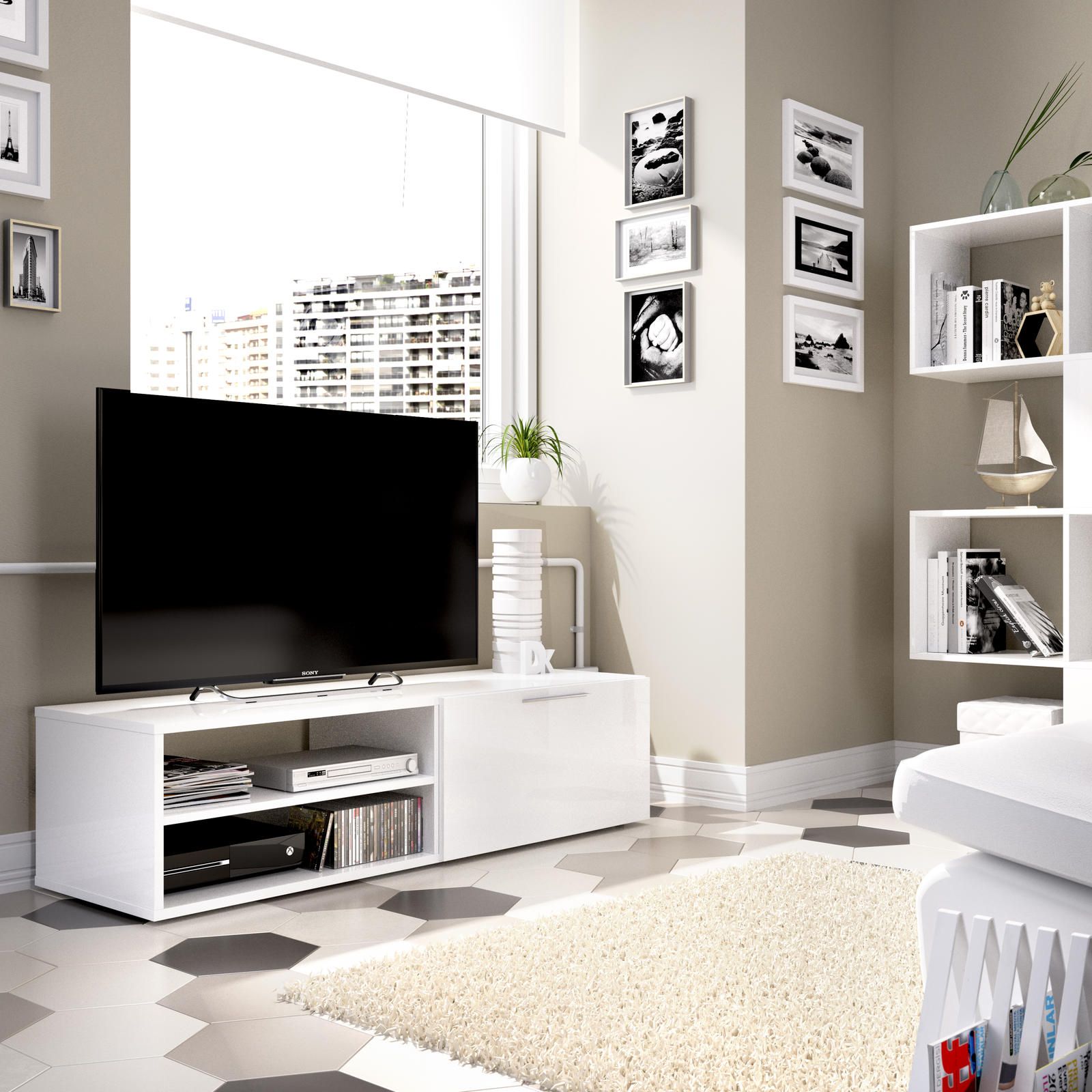 Aldo Designový televizní stolek Soho glossy white - Nábytek ALDO