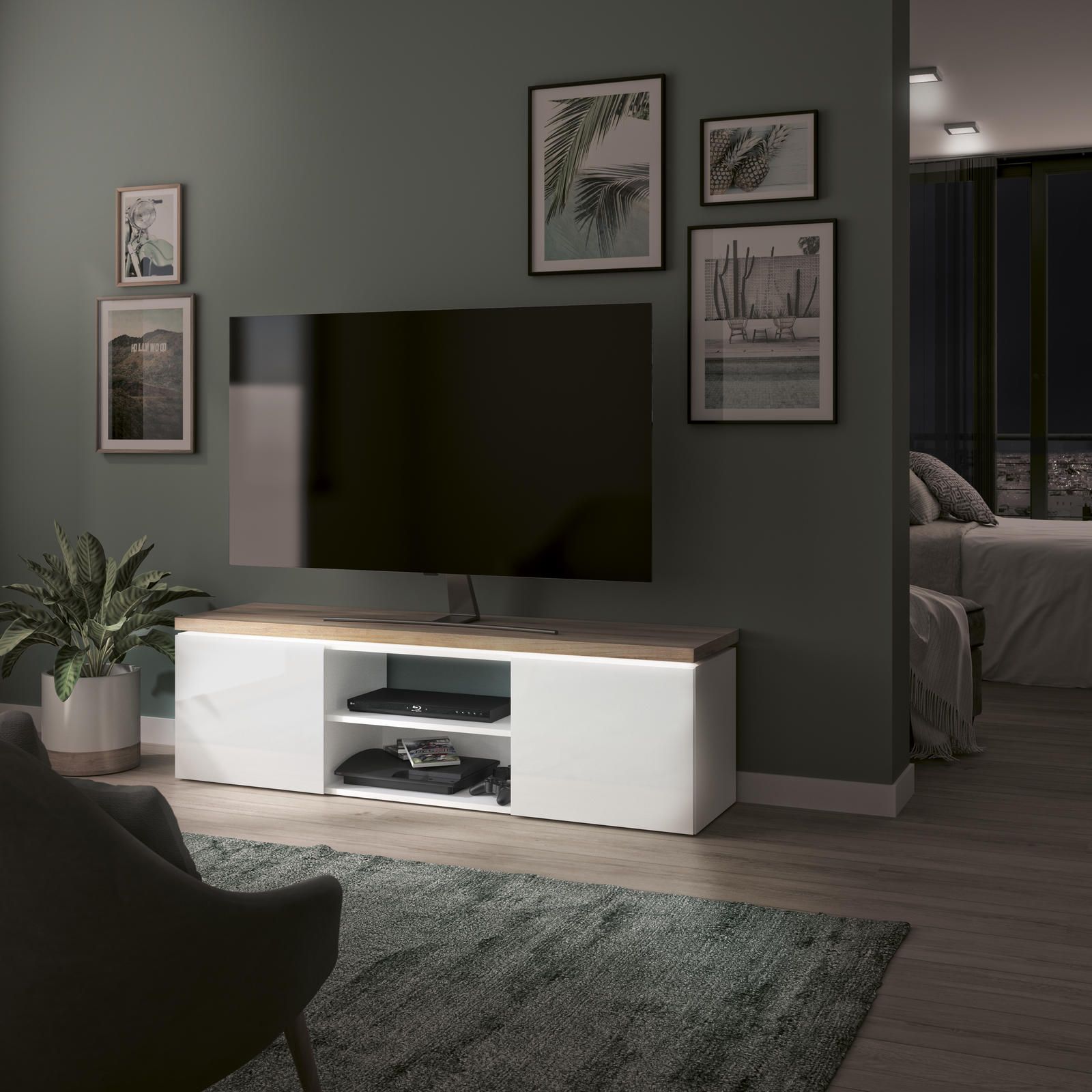 Aldo Televizní stolek ve skandinávském designu Mike s led osvětlením - Nábytek ALDO