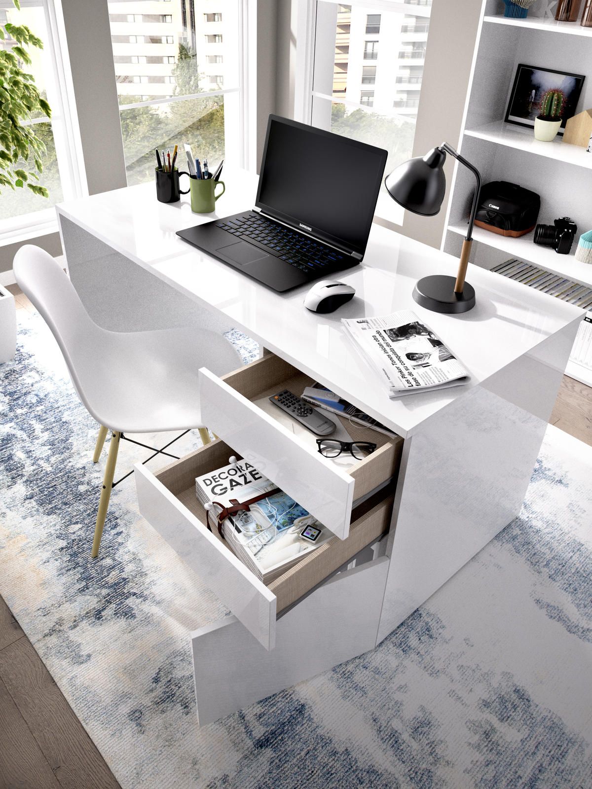 Aldo Designový psací stůl Shiro glossy white - Nábytek ALDO