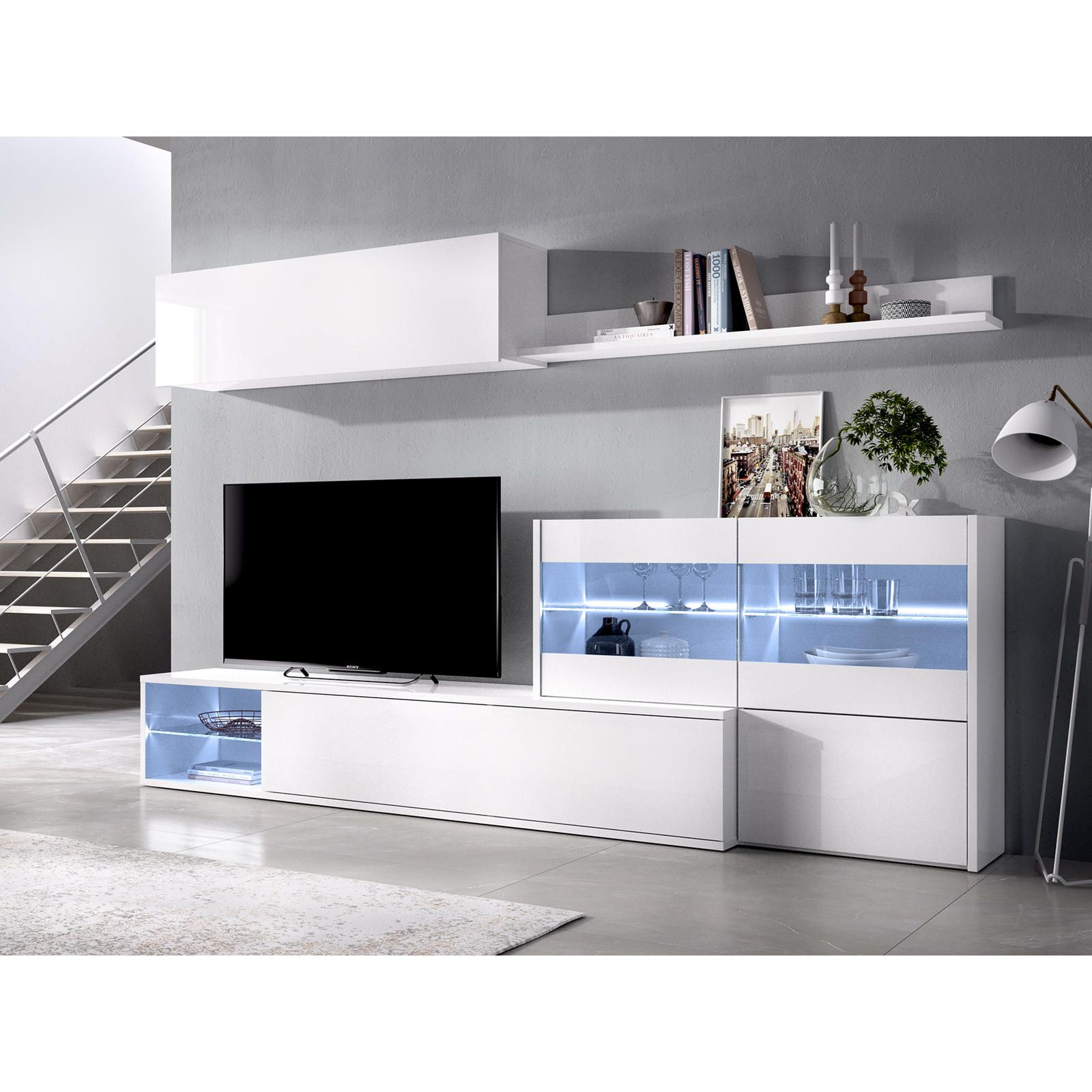 Aldo Obývací stěna, dva způsoby sestavení Uma glossy white - Nábytek ALDO