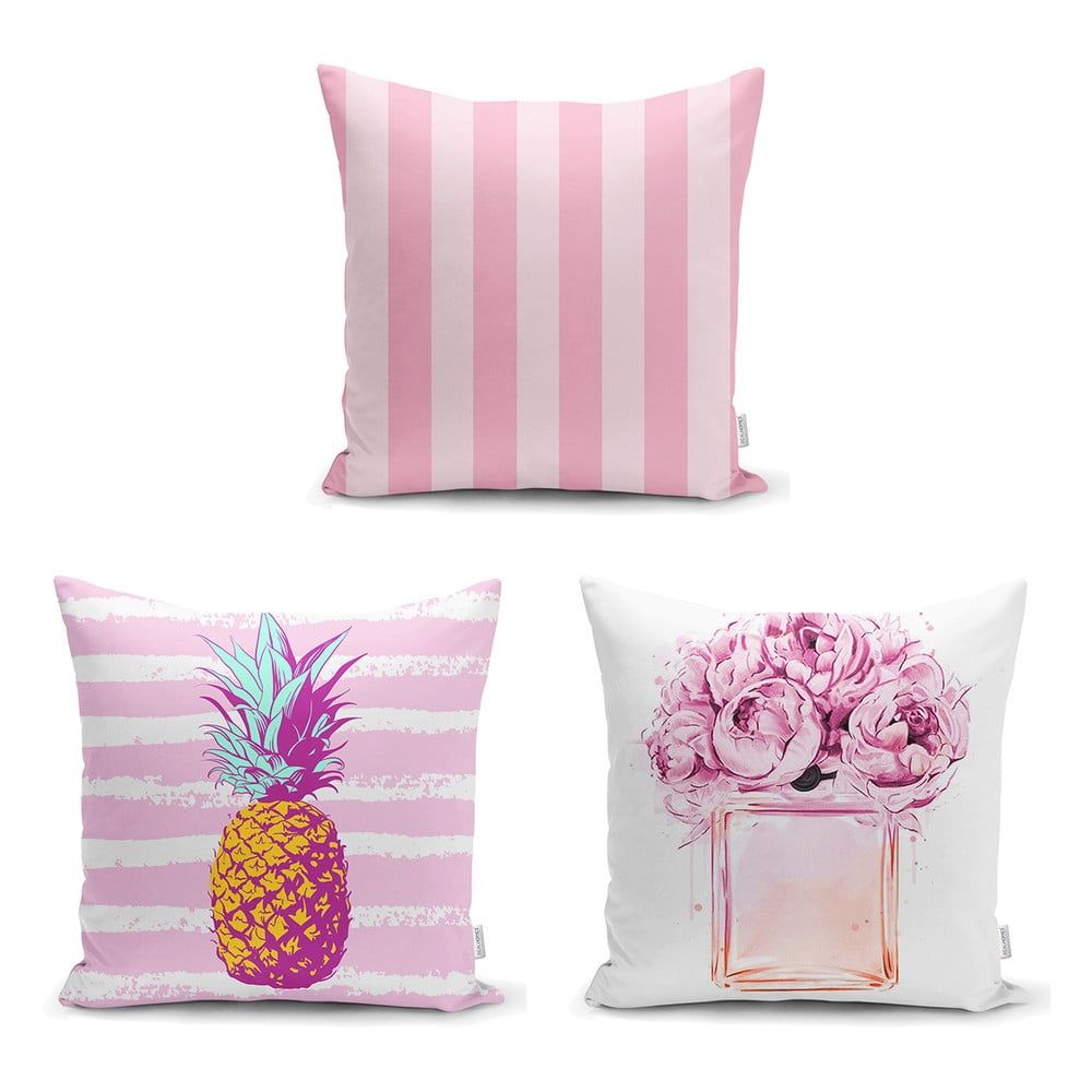 Sada 3 povlaků na polštáře Minimalist Cushion Covers Pink Striped, 45 x 45 cm - Bonami.cz