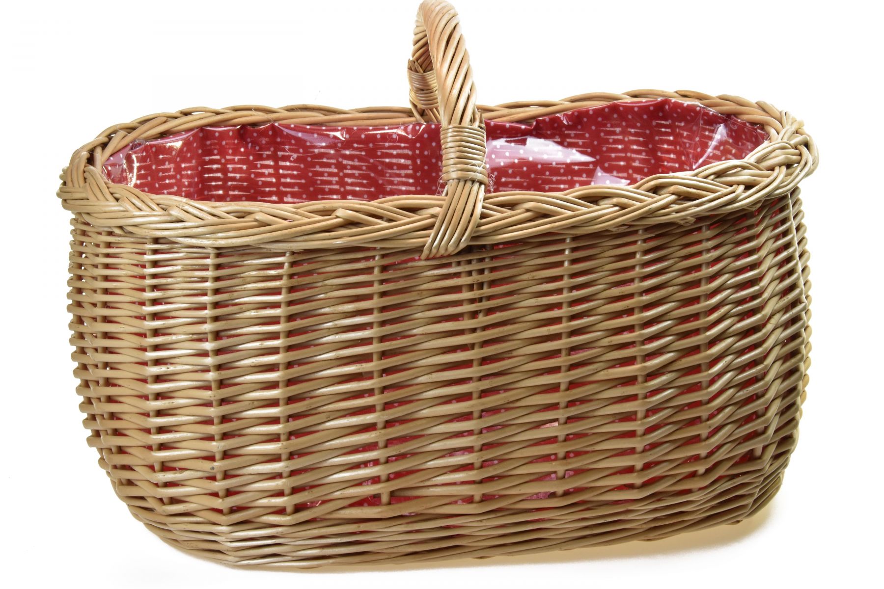 Vingo Proutěný nákupní košík s igelitovou vložkou a červenou látkou - Vingo