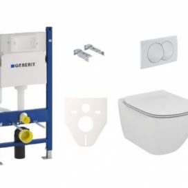 Závěsný set WC rimless TESI Ideal Standard + modul Geberit Duofix s tlačítkem Delta 20 bílé SIKOGES5E0