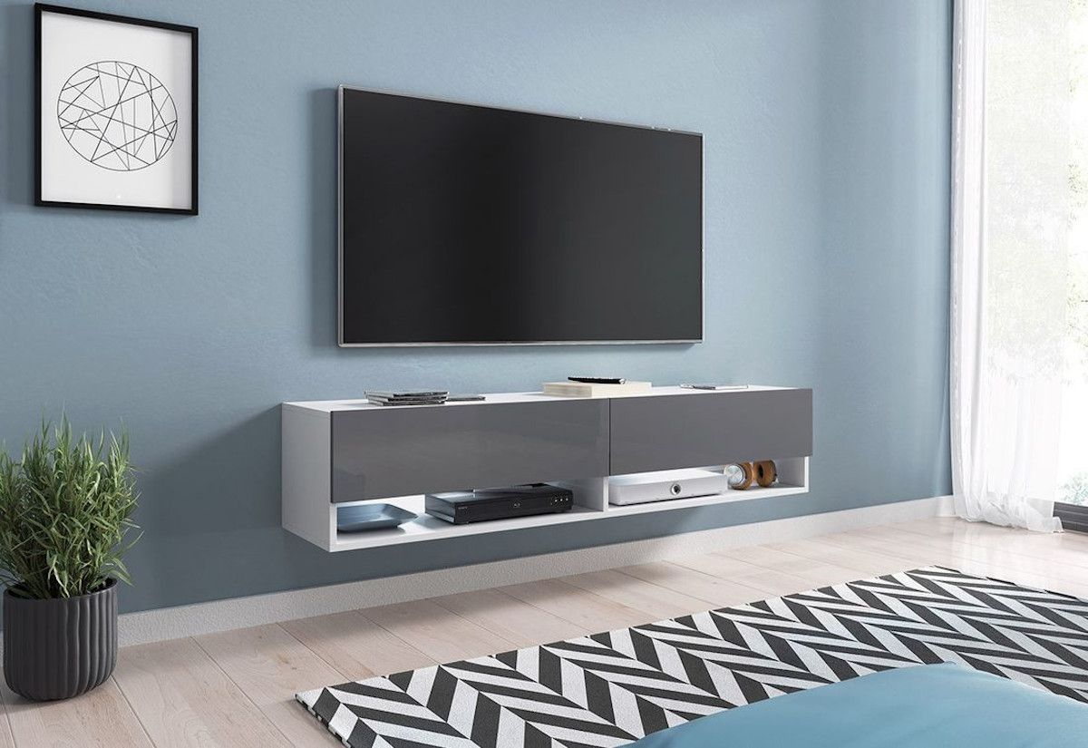TV stolek MENDES A 140, 140x30x32, bílá/šedá lesk, s LED osvětlením - Expedo s.r.o.
