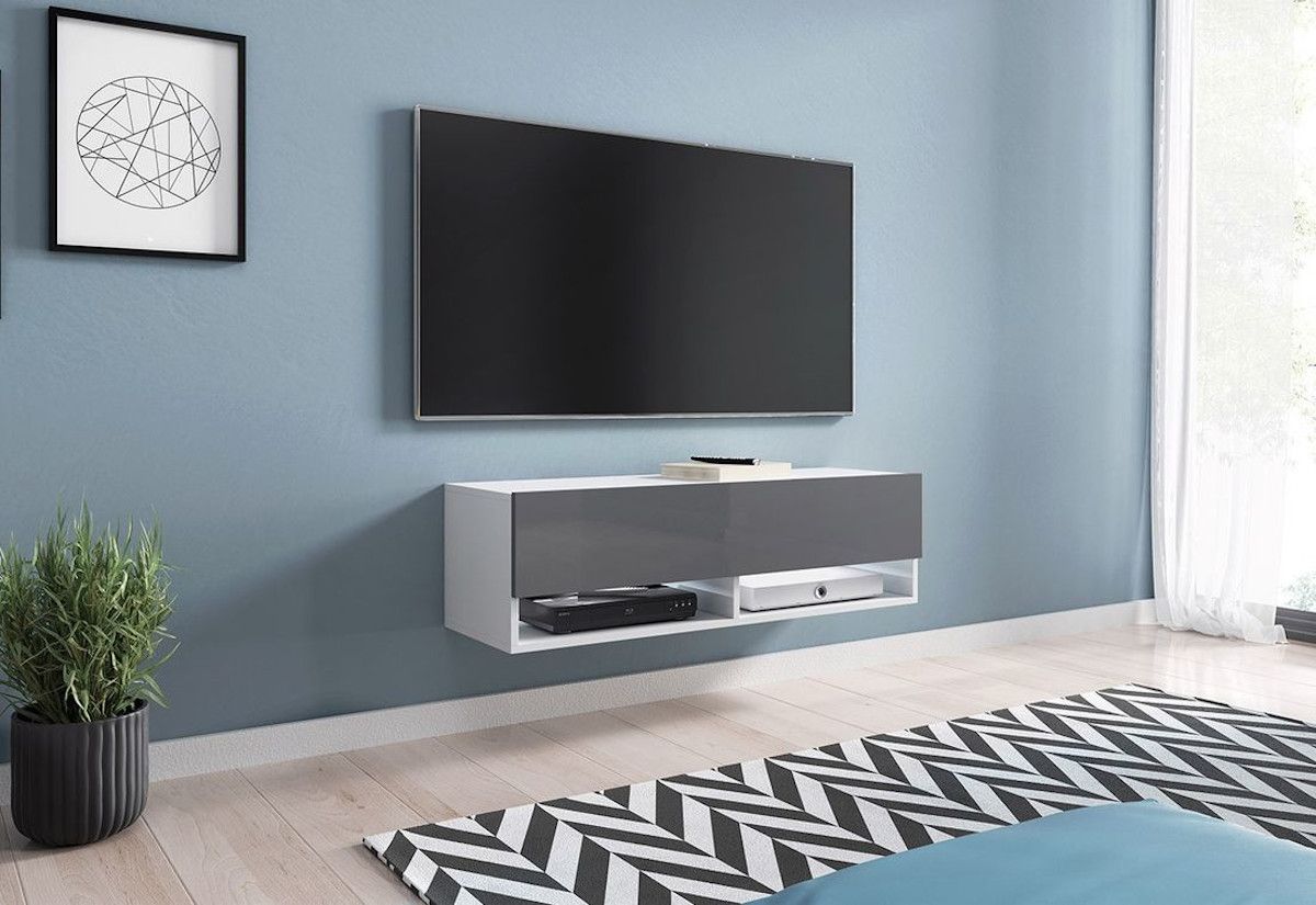 TV stolek MENDES A 100, 100x30x32, bílá/šedá lesk, s LED osvětlením - Expedo s.r.o.