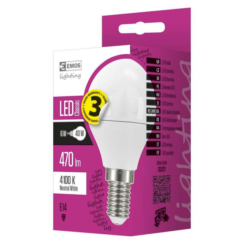 Emos LED žárovka Classic Mini Globe 6W E14 Neutrální bílá - Svítidla FEIM