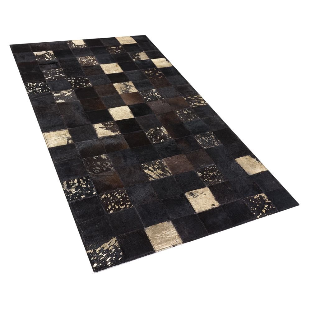 Hnědozlatý patchwork kožený koberec 80x150 cm BANDIRMA - Beliani.cz