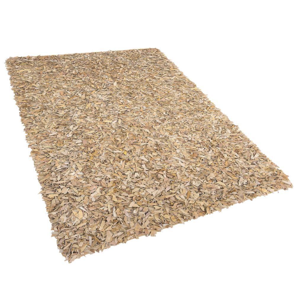 Béžový shaggy kožený koberec 160x230 cm MUT - Beliani.cz