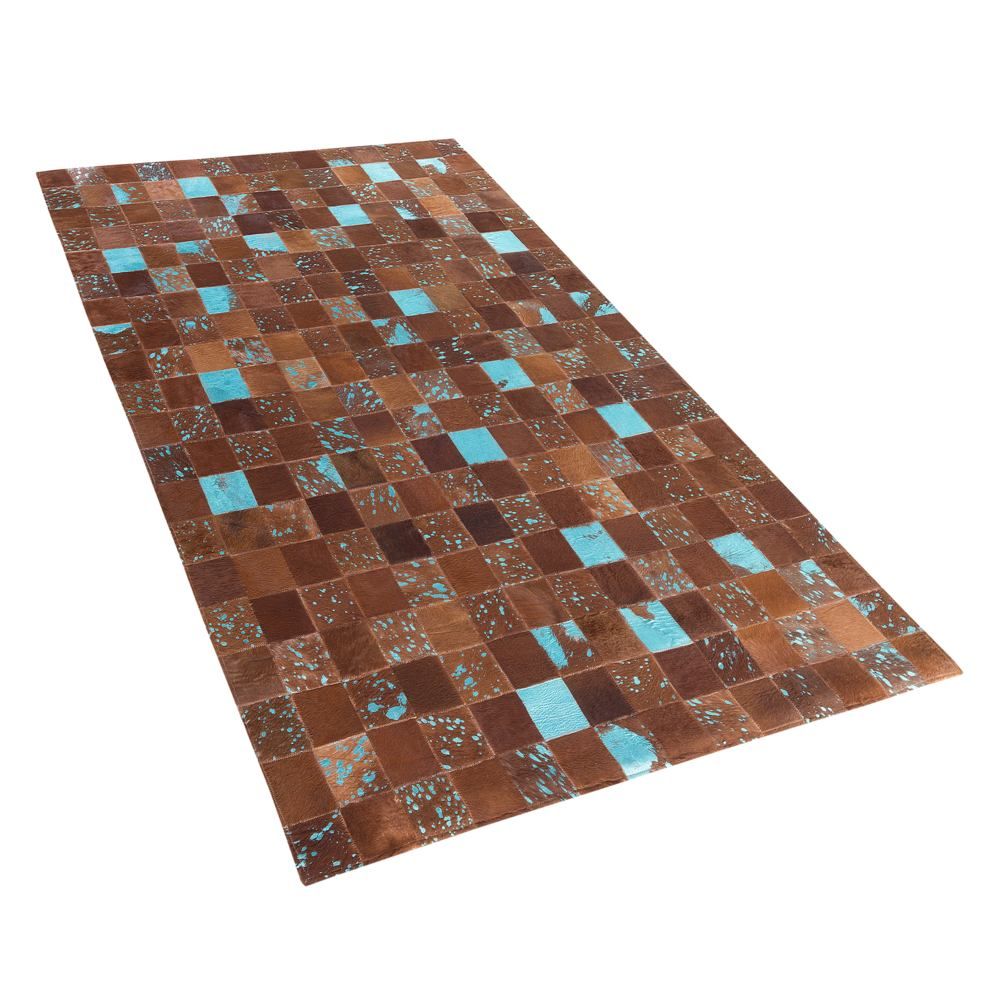 Hnědý kožený patchwork koberec 80x150 cm ALIAGA - Beliani.cz