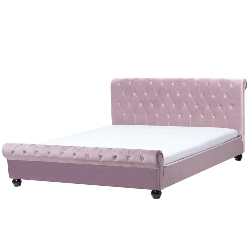 Růžová čalouněná manželská postel Chesterfield 160x200 cm AVALLON - Beliani.cz