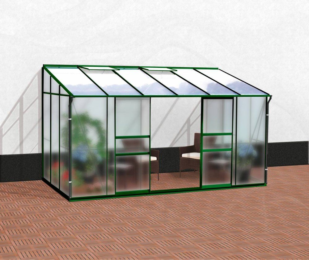 Skleník ke stěně IDA 7800 sklo / polykarbonát Dekorhome Zelená - DEKORHOME.CZ