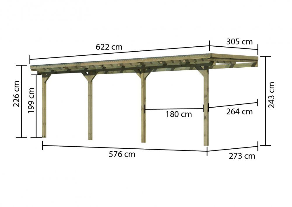 Dřevěná pergola ECO C 622 cm Dekorhome 303 cm - DEKORHOME.CZ
