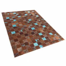 Hnědý kožený patchwork koberec 160x230 cm ALIAGA Beliani.cz