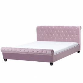Růžová čalouněná manželská postel Chesterfield 160x200 cm AVALLON