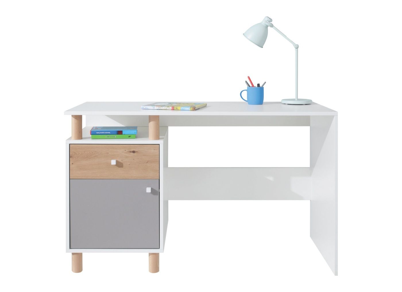 Dětský psací stůl Faro, bílý lux/dub artisan/šedá - DAKA nábytek