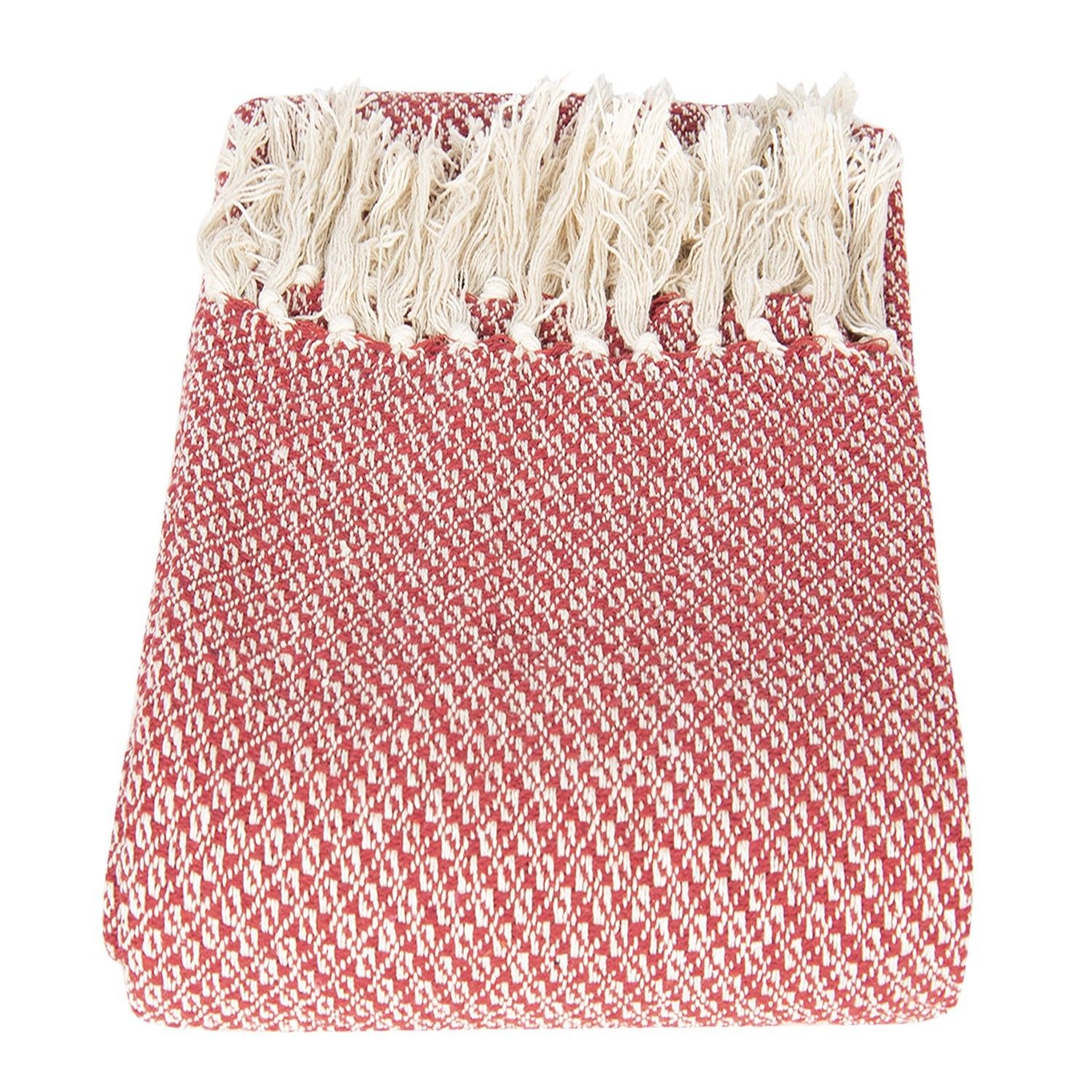 Červeno-krémový bavlněný pléd s třásněmi - 125*150 cm Clayre & Eef - LaHome - vintage dekorace