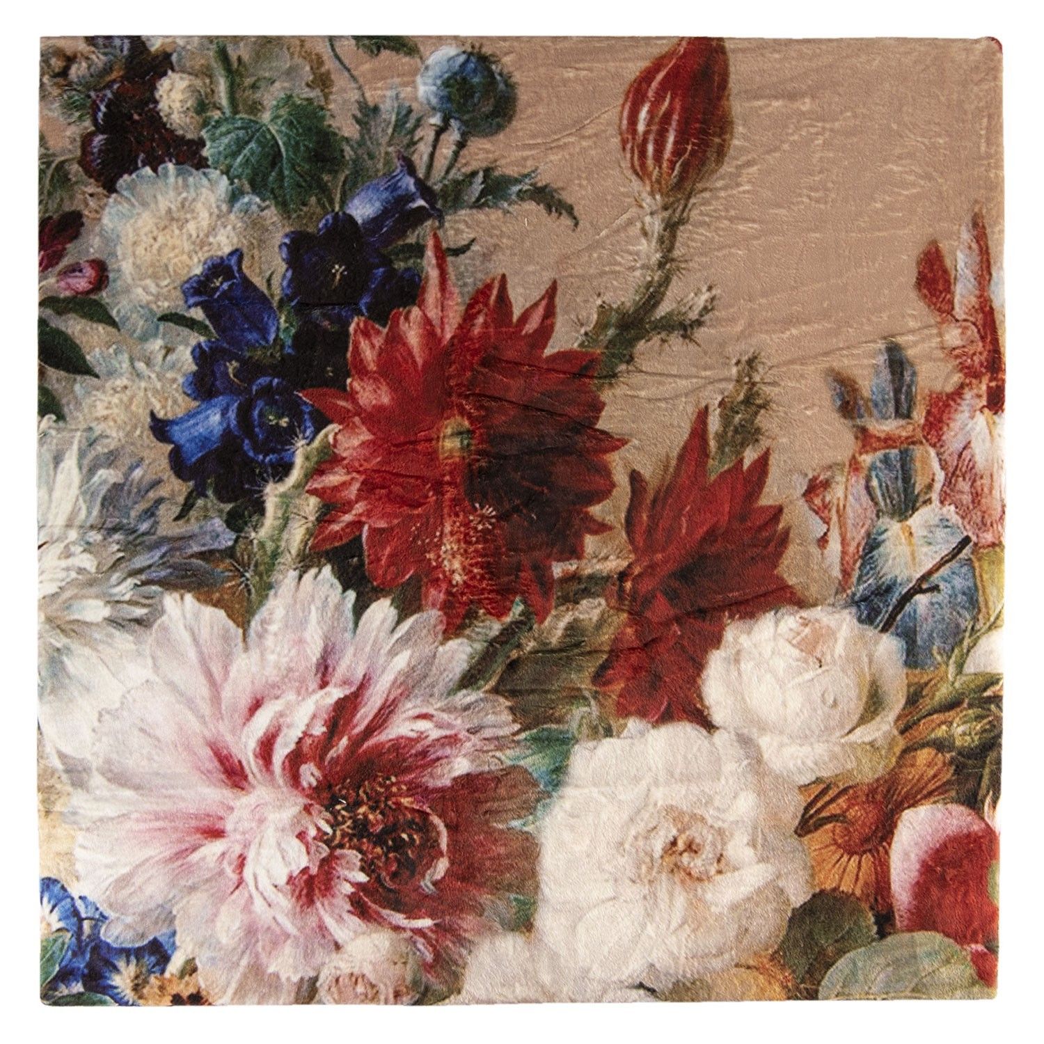 Béžový plyšový pléd /přehoz s květy - 130*170 cm Clayre & Eef - LaHome - vintage dekorace