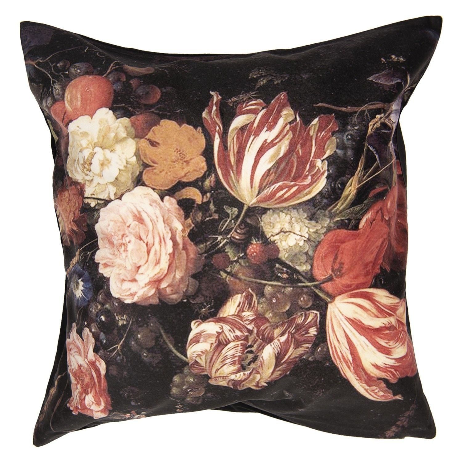 Černý sametový povlak na polštář s květy - 45*45 cm Clayre & Eef - LaHome - vintage dekorace