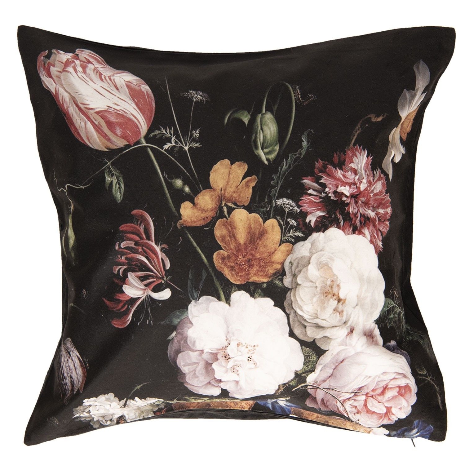 Černý sametový povlak na polštář s květy I - 45*45 cm Clayre & Eef - LaHome - vintage dekorace