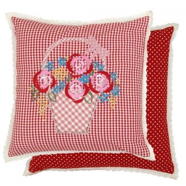 Povlak na polštář Flower Basket red s výšivkou - 40*40cm Clayre & Eef - LaHome - vintage dekorace