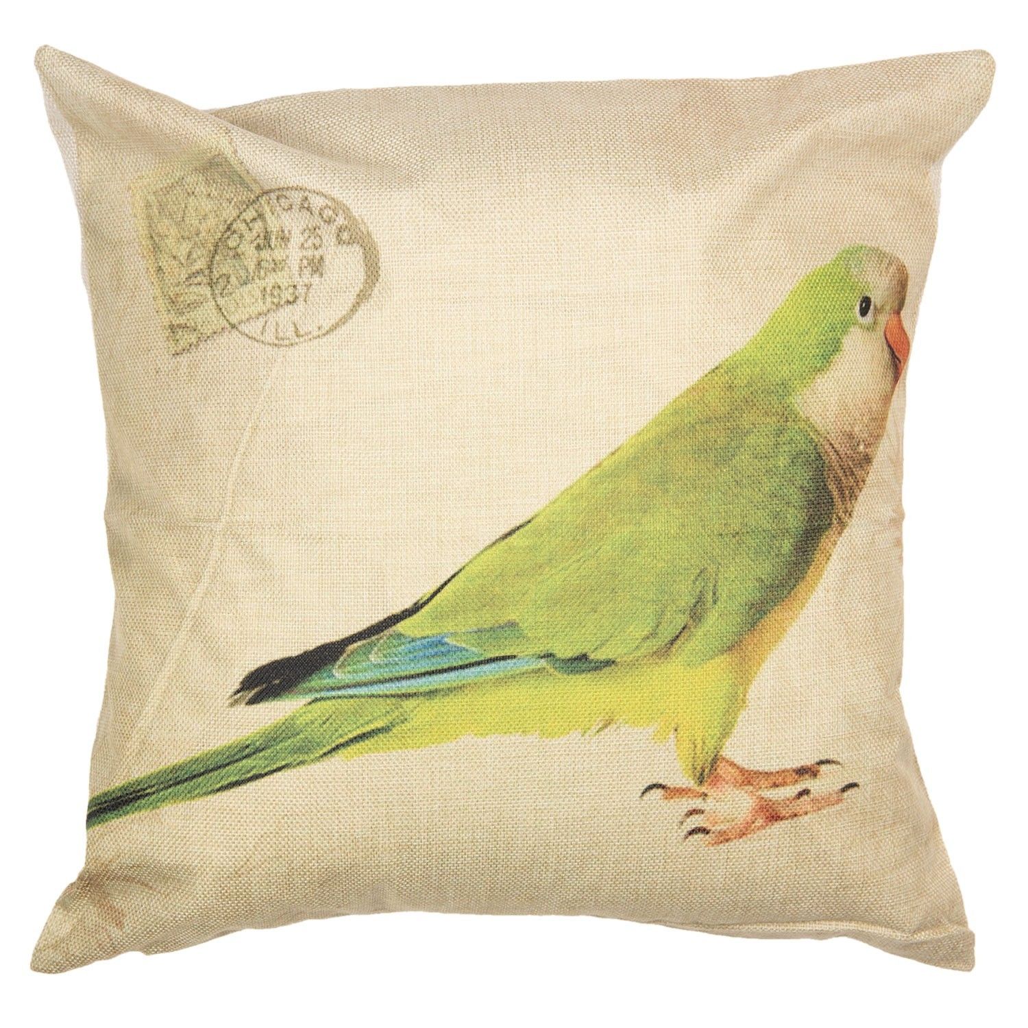 Povlak na polštář zelená andulka Parakeet - 43*43 cm Clayre & Eef - LaHome - vintage dekorace