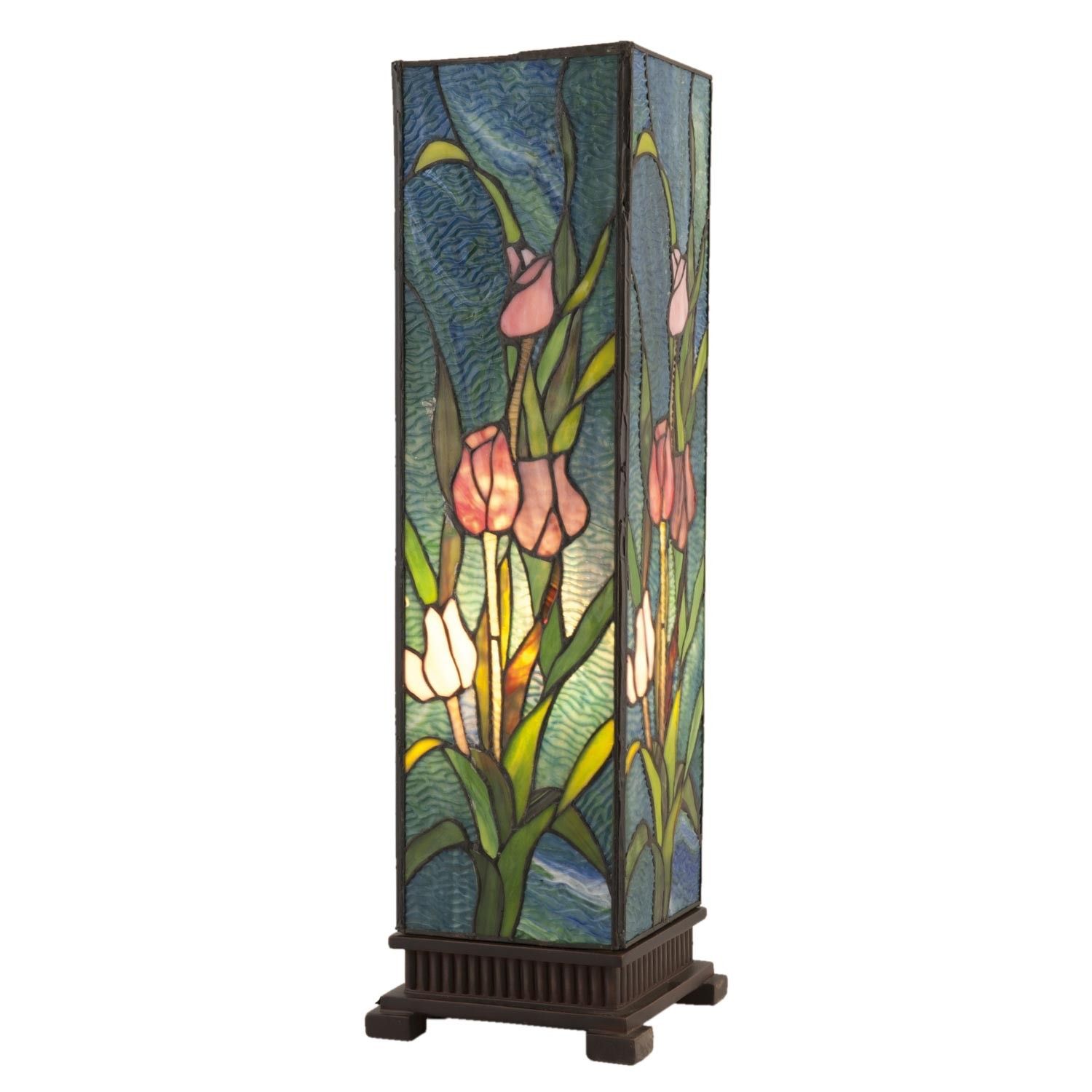 Modrá hranatá stolní lampa Tiffany s tulipány Toulipp - 24*58.5 cm/ 1*60W Clayre & Eef - LaHome - vintage dekorace