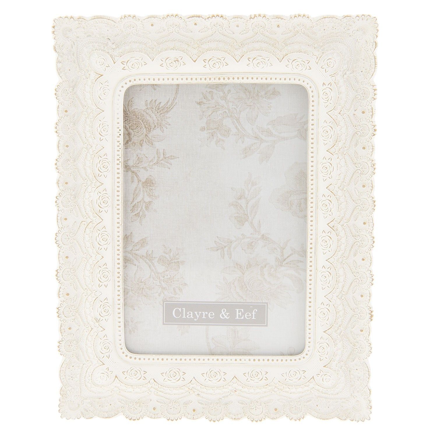 Bílý fotorámeček s květy - 16*2*21 cm / 10*15 cm Clayre & Eef - LaHome - vintage dekorace