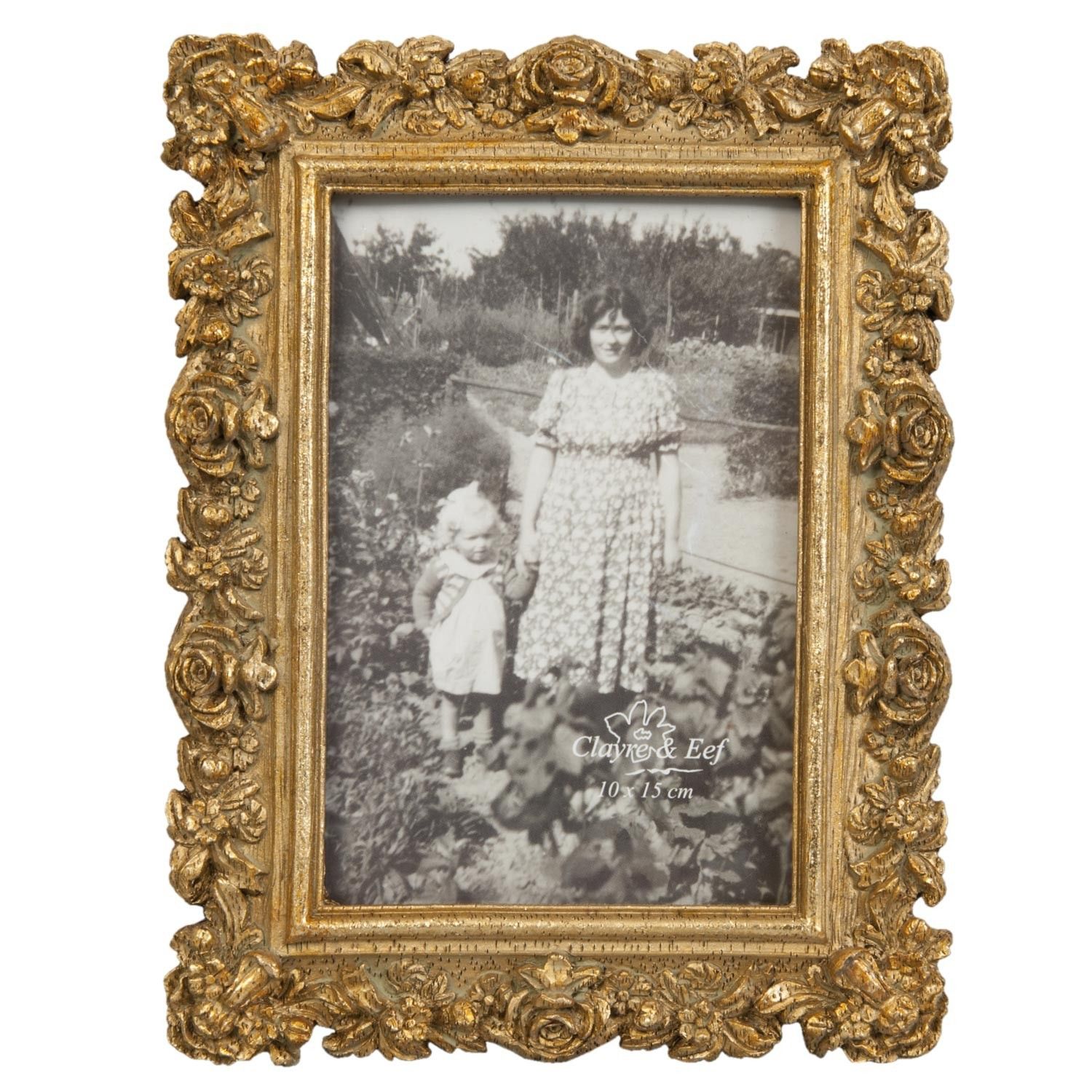 Zlatý fotorámeček s růžemi - 15*20 cm / 10*15 cm Clayre & Eef - LaHome - vintage dekorace