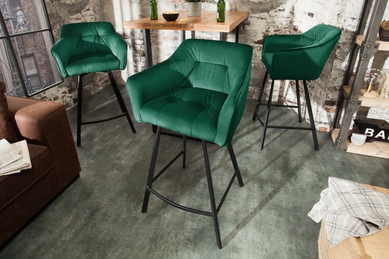 LuxD Designová barová židle s područkami Giuliana 100 cm zelený samet - Estilofina-nabytek.cz