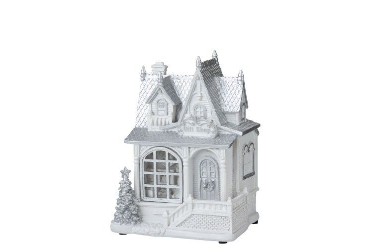 Bílý svítící vánoční domek -  12*16*21cm J-Line by Jolipa - LaHome - vintage dekorace