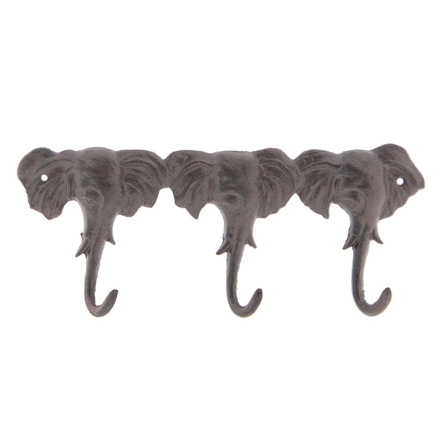 Hnědý nástěnný litinový věšák s háčky Elephants - 29*3*12 cm Clayre & Eef - LaHome - vintage dekorace