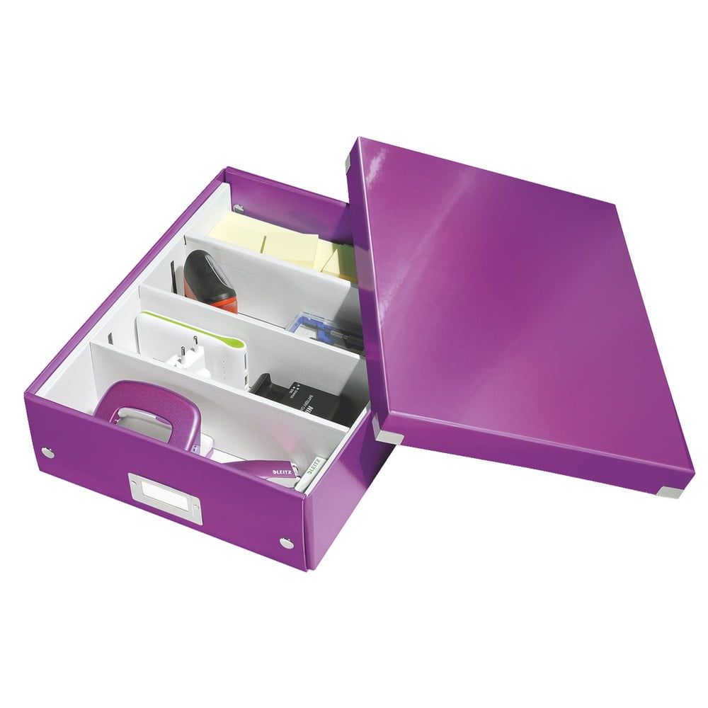 Fialový kartonový úložný box s víkem 28x37x10 cm Click&Store – Leitz - Bonami.cz