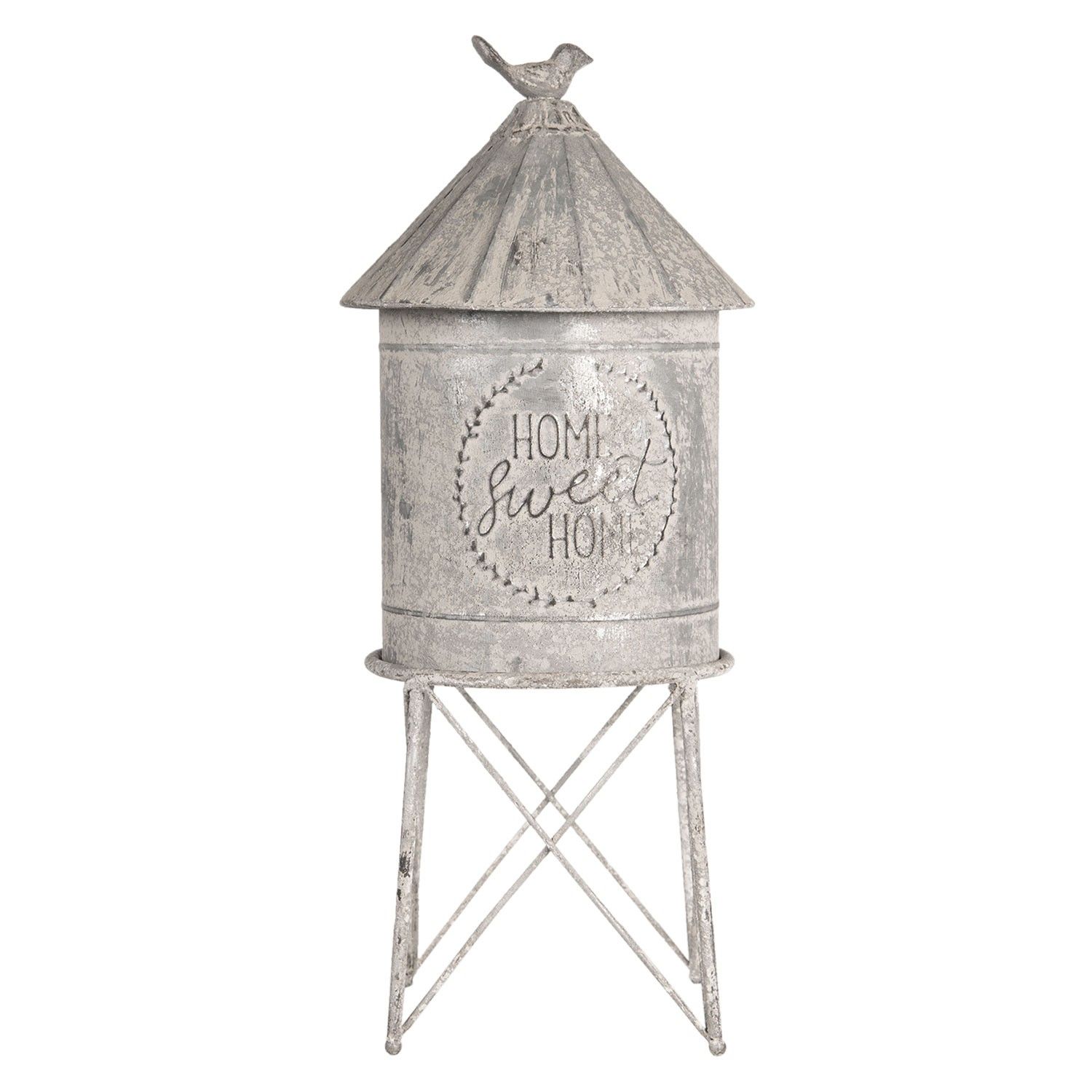Plechový úložný box ve tvaru budky s ptáčkem - Ø 19*45 cm Clayre & Eef - LaHome - vintage dekorace