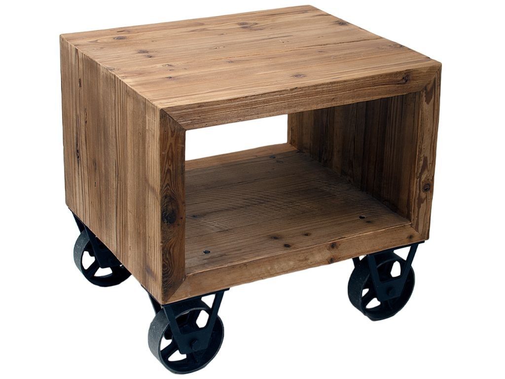 Dřevěný recyklovaný noční stolek na kolečkách - 60*50*55 cm - LaHome - vintage dekorace