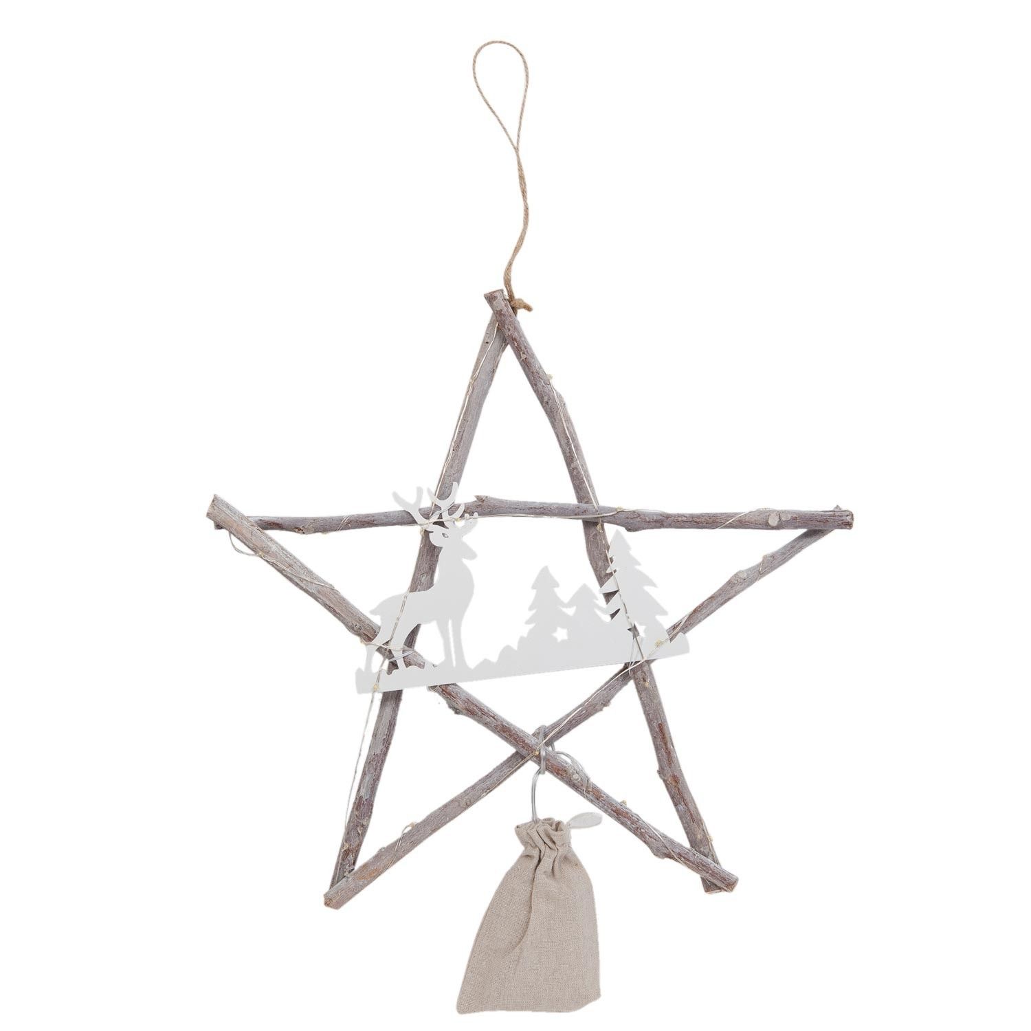 Závěsná vánoční dřevěná hvězda se světýlky - 39*3*38 cm Clayre & Eef - LaHome - vintage dekorace