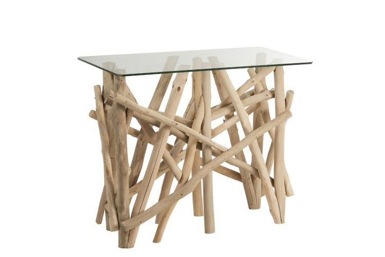 Konzolový dřevěný stůl se skleněnou deskou Branch - 96*47*77cm J-Line by Jolipa - LaHome - vintage dekorace