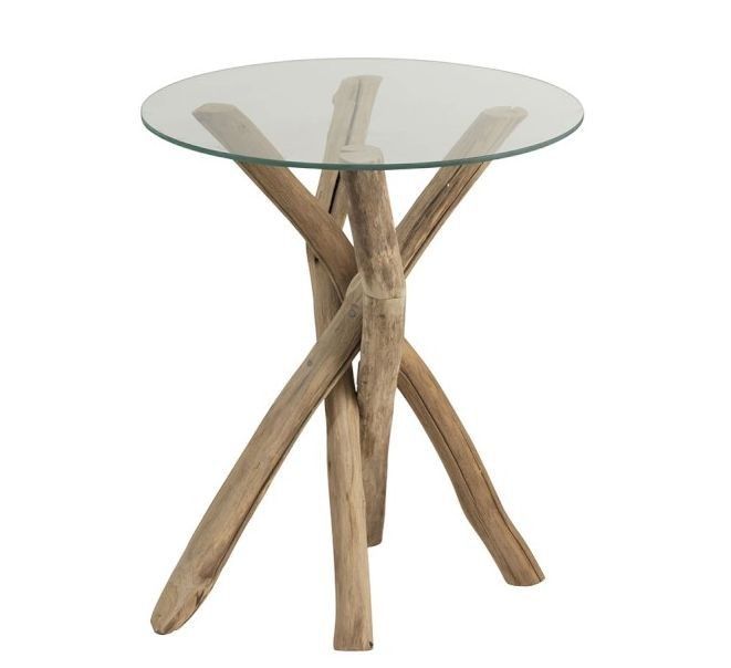 Odkládací dřevěný stolek se skleněnou deskou Branch - Ø50*58cm J-Line by Jolipa - LaHome - vintage dekorace