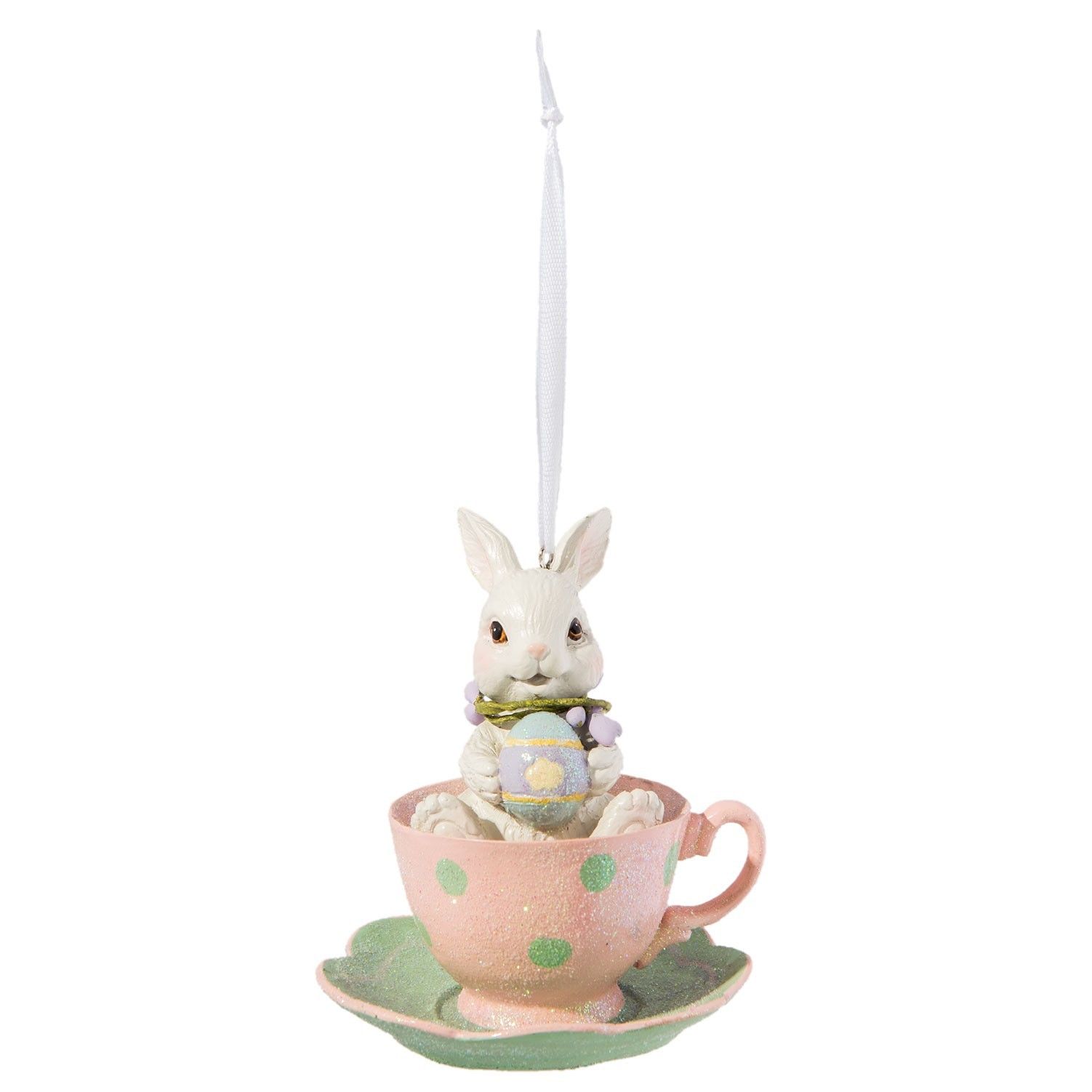 Závěsná velikonoční dekorace králíček v šálku - Ø 9*11 cm Clayre & Eef - LaHome - vintage dekorace