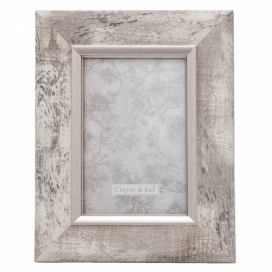Stříbrný fotorámeček s patinou v dřevěném motivu - 17*2*23 / 10*15 cm Clayre & Eef