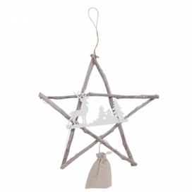 Závěsná vánoční dřevěná hvězda se světýlky - 39*3*38 cm Clayre & Eef LaHome - vintage dekorace