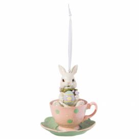 Závěsná velikonoční dekorace králíček v šálku - Ø 9*11 cm Clayre & Eef