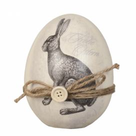 Dekorační vajíčko s motivem zajíce a mašličkou - Ø 12*14 cm Clayre & Eef
