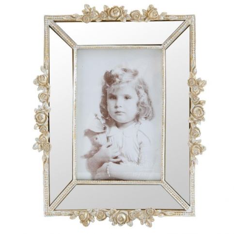 Fotorámeček s růžičkami a zrcátky - 18*2*23 / 10*15 cm Clayre & Eef LaHome - vintage dekorace