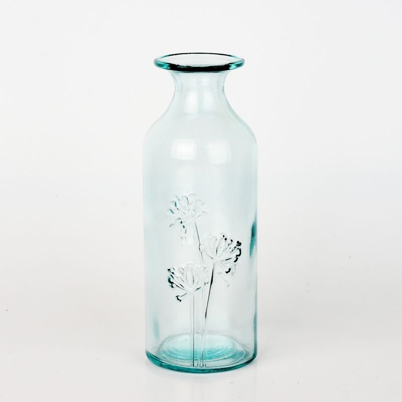 Skleněná váza z recyklovaného skla s květinami 19cm - Novaline.cz