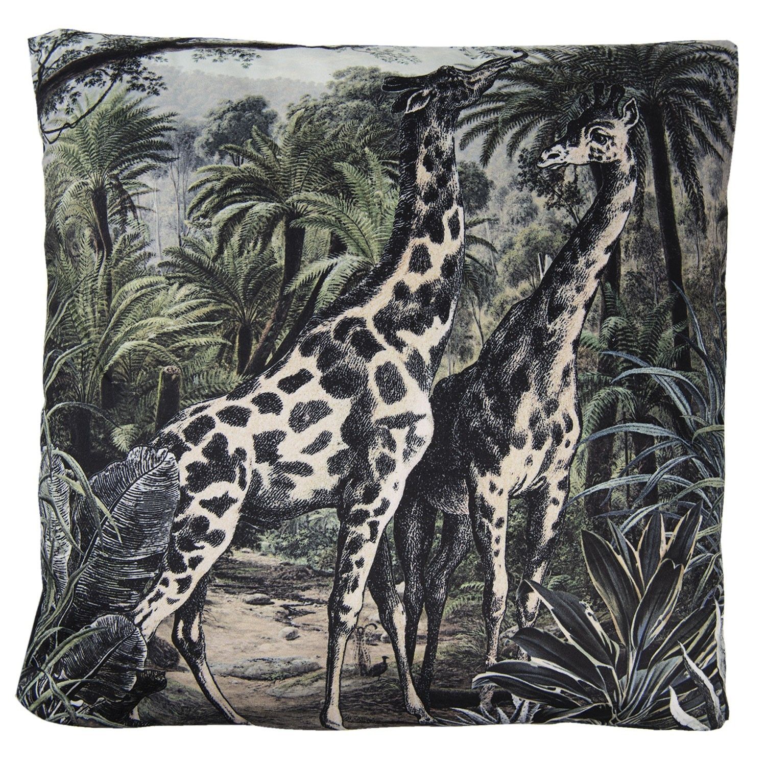 Černý sametový polštář s výplní Giraffes - 45*45cm Clayre & Eef - LaHome - vintage dekorace