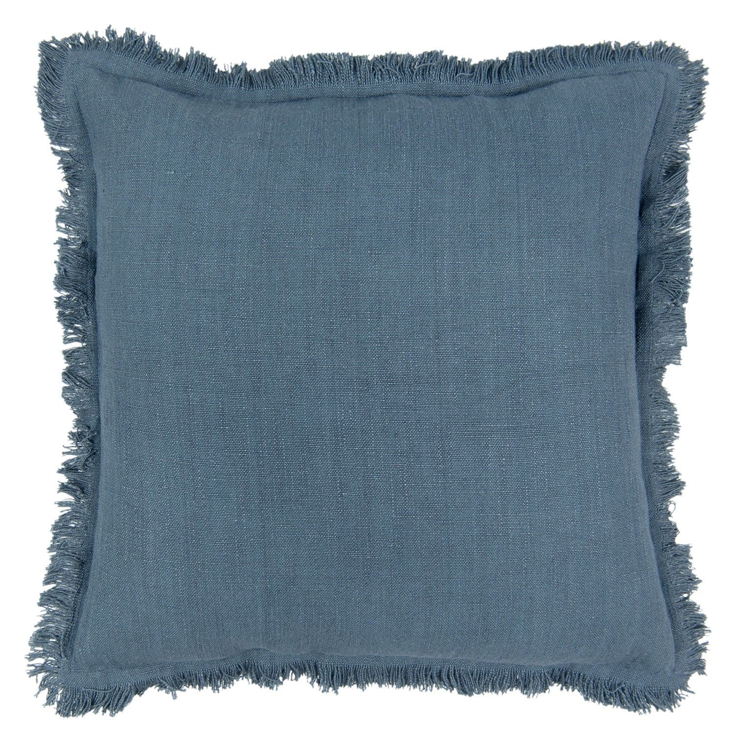 Tmavě modrý bavlněný polštář s trásněmi - 45*45 cm Clayre & Eef - LaHome - vintage dekorace