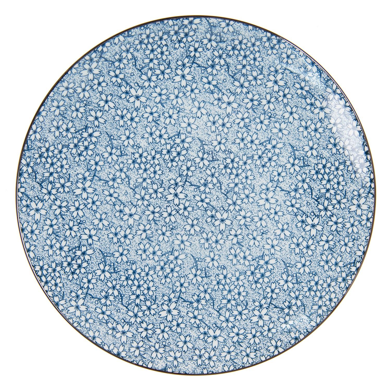 Jídelní talíř modré kvítky BlueFlow - Ø26 cm Clayre & Eef - LaHome - vintage dekorace