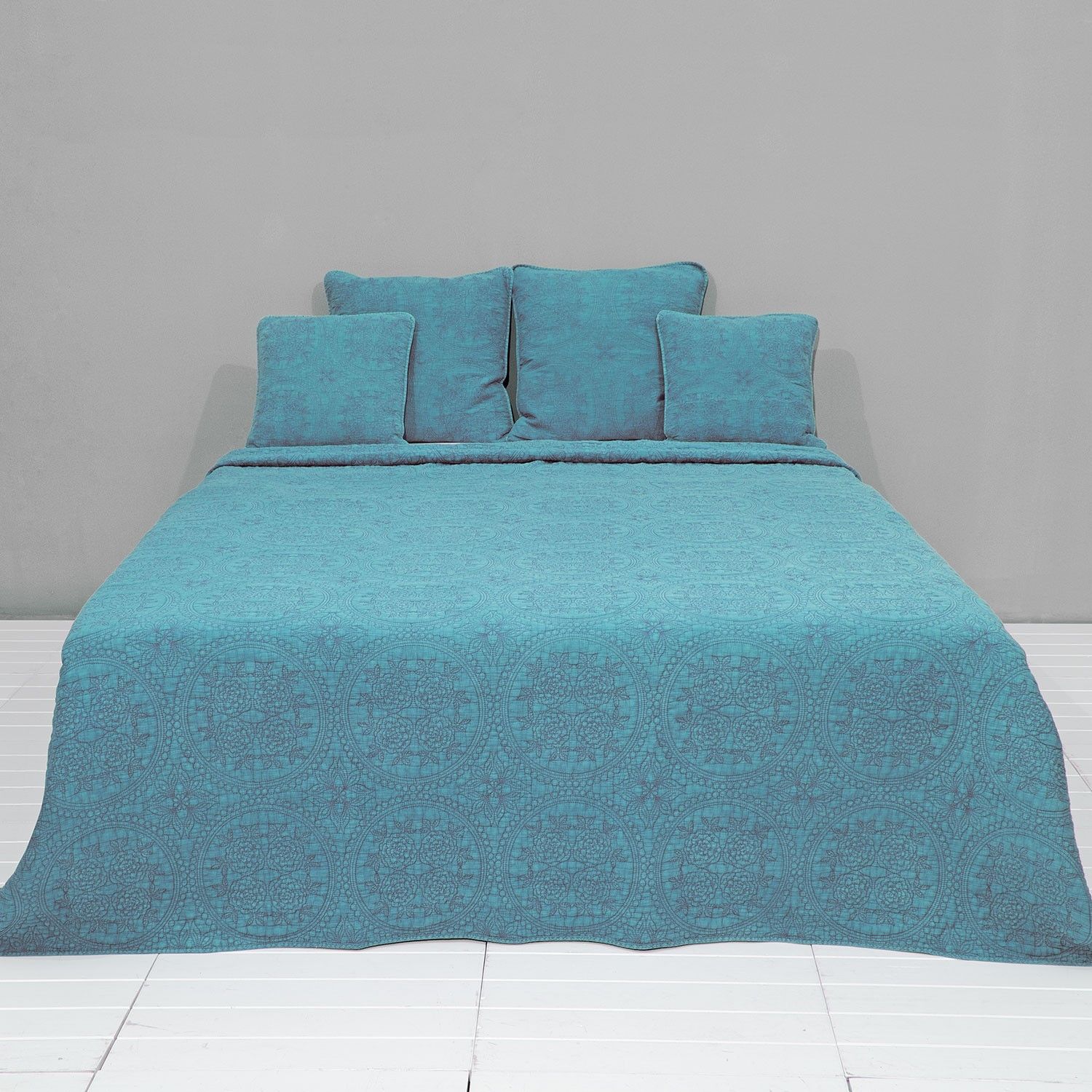 Tyrkysový vintage přehoz na dvoulůžkové postele Quilt 181 - 230*260 cm Clayre & Eef - LaHome - vintage dekorace